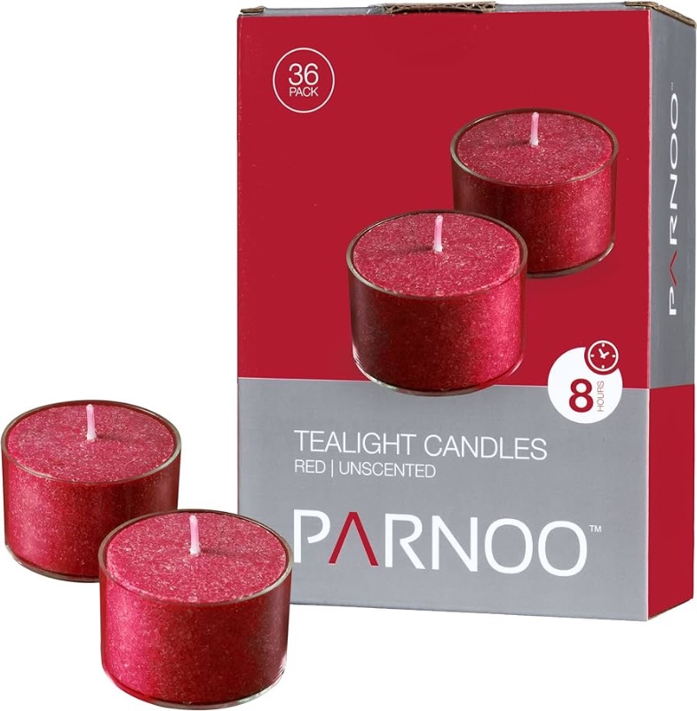 Photo 1 of **SEE NOTES** Red Tealight Candles with Clear Cup - Set of 36 Unscented Tea Lights - 8 Hour Burn Time