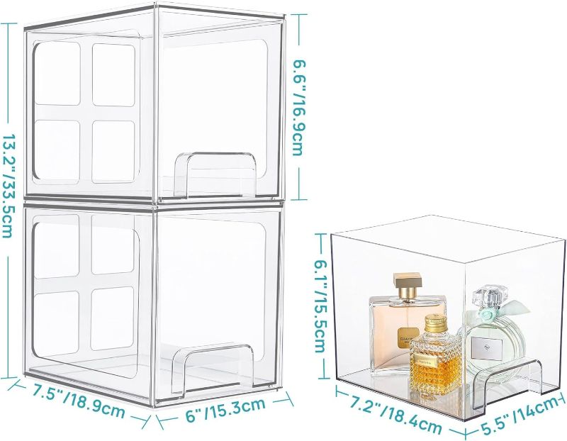 Photo 3 of (READ FULL POST) Vtopmart 4 Pack Stackable Storage Drawers, 6.6''Tall Acrylic Bathroom Makeup Organizers,Clear Plastic Storage Bins For Vanity, Undersink, Kitchen Cabinet,Pantry Organization and Storage
