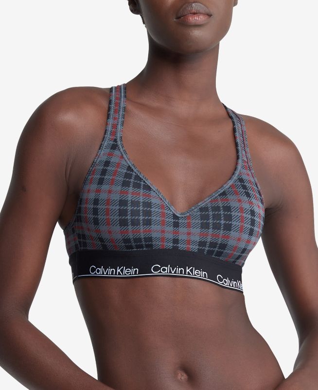 Photo 1 of Calvin Klein Women's Modern Cotton Holiday Padded Bralette QF7781 - Scotch Plaid Charcoal
