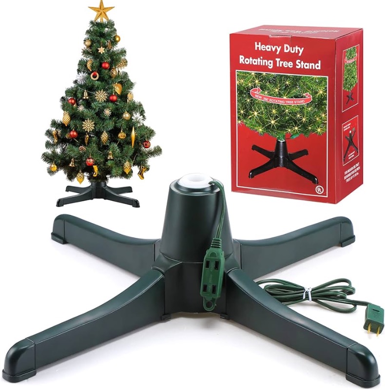 Photo 1 of 360 Degree Rotating Christmas Tree Stand for up to 7.5ft Artificial Tree Rotating Tree Stand Black Tree Revolving Stand Christmas Tree Turning Stand Xmas Tree Bases with 3 Built in Electrical Outlets