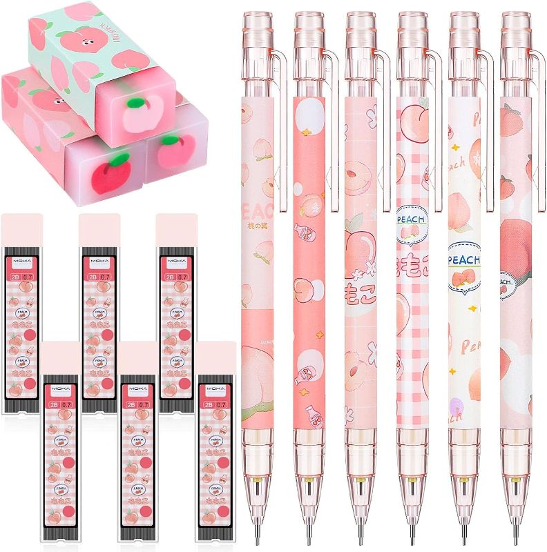 Photo 1 of 15 Pcs Kawaii Mechanical Pencil Set First School Gift Pen Include Peach Mechanical Pencils with Tubes Pencil Refills Cute Juice Peach Eraser School Supplies for Sketching Architecture Drawing (0.7 MM)
