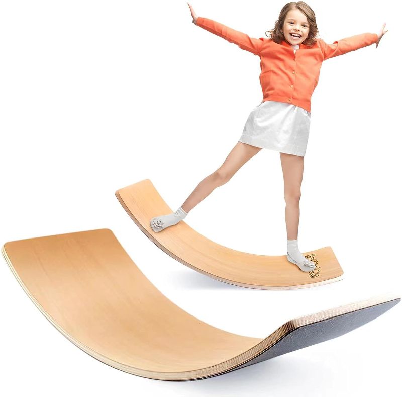 Photo 1 of 30 Inch Wooden Balance Board Wobble Board for Kids Toddlers, Teens, Adults, Wood Kids Toys for Kids - Wobble Balance Board Kids - Kids Wooden Toys - Montessori Waldorf Learning Toys Rocke