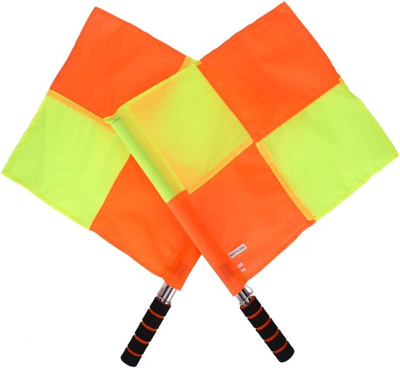 Photo 1 of 2PCS Referee Flag Waterproof Sports Linesman Flag with Storage Bag for Soccer Football Hockey Training Match
