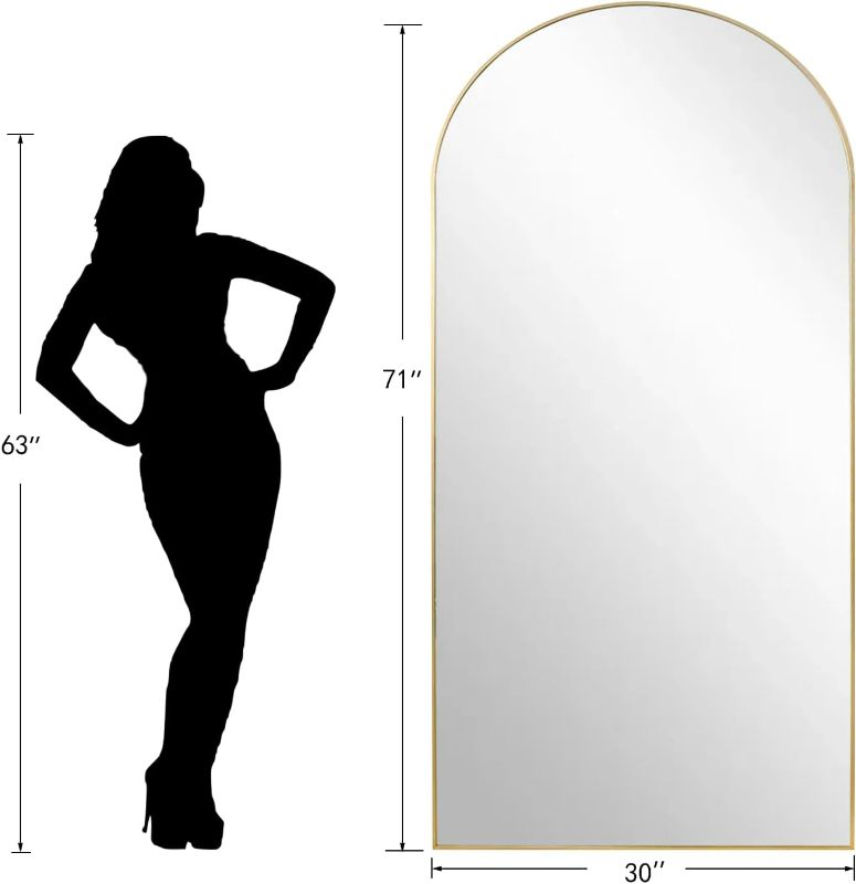 Photo 3 of (READ FULL POST) Arched Full Length Mirror, 71"*30", Large Floor Mirror with Stand, Full Body Mirror Standing Mirror for Leaning Hanging Bedroom, Living Room,Dressing Room, Aluminum Alloy Frame, Gold
