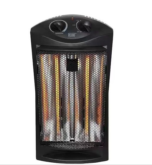 Photo 1 of 1500-Watt Black Electric Tower Quartz Infrared Space Heater with Thermostat
