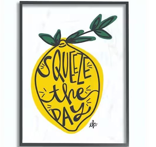 Photo 1 of 16 in. x 20 in. "Squeeze The Day Lemon Graphic Yellow and Green Illustration" by Erin Barrett Framed Wall Art
