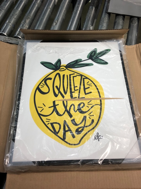 Photo 2 of 16 in. x 20 in. "Squeeze The Day Lemon Graphic Yellow and Green Illustration" by Erin Barrett Framed Wall Art
