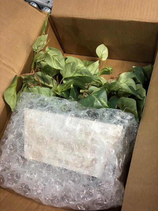 Photo 2 of 14 in. Artificial H Green Pothos with White Wash Planter Silk Plant
