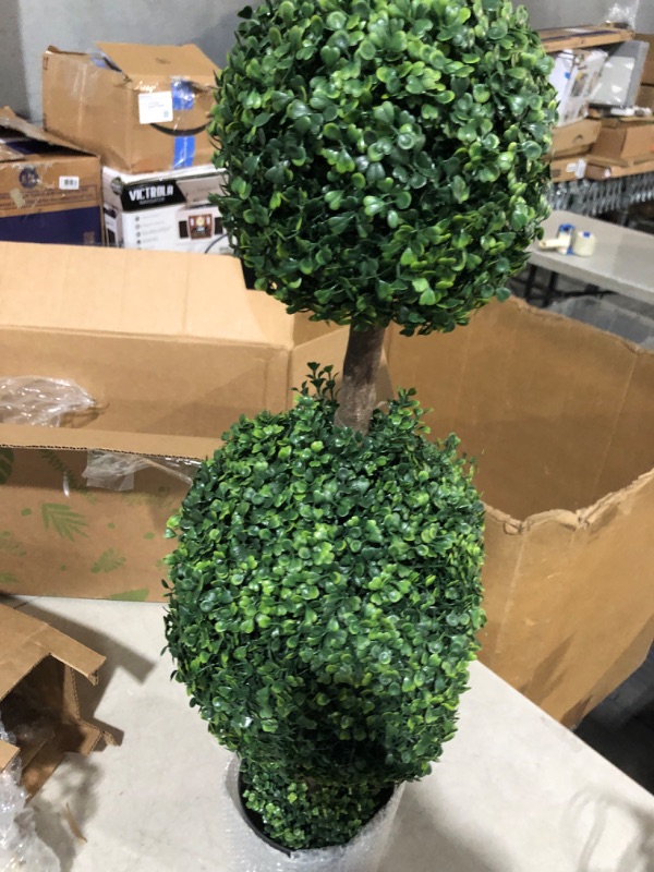 Photo 3 of 35 in. Artificial Double Boxwood Topiary
