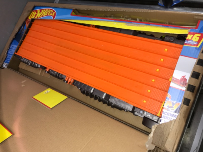 Photo 2 of ?Hot Wheels Track Set with 6 1:64 Scale Toy Cars and 6-Lane Race Track, Includes Track Storage and Lights and Sounds, Super 6-Lane Raceway ???