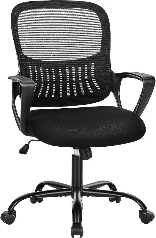 Photo 1 of SMUG Office Computer Desk Chair, Ergonomic Mid-Back Mesh Rolling Work Swivel Task Chairs with Wheels, Comfortable Lumbar Support, Comfy Arms for Home, Bedroom, Study, Dorm, Student, Adults, Black
