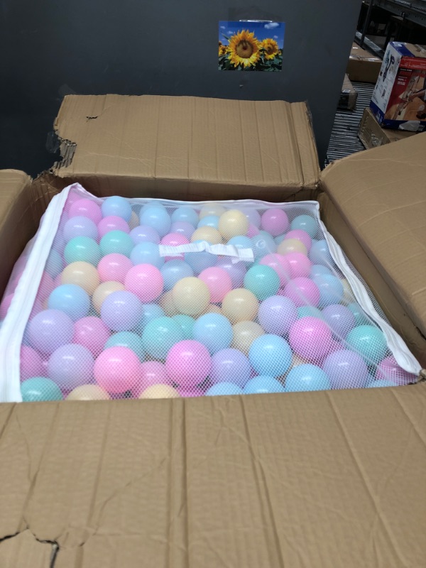 Photo 2 of Amazon Basics BPA Free Crush-Proof Plastic Ball Pit Balls with Storage Bag, Toddlers Kids 12+ Months, 6 Pastel Colors - Pack of 1000 6 Pastel Colors 1,000 Balls