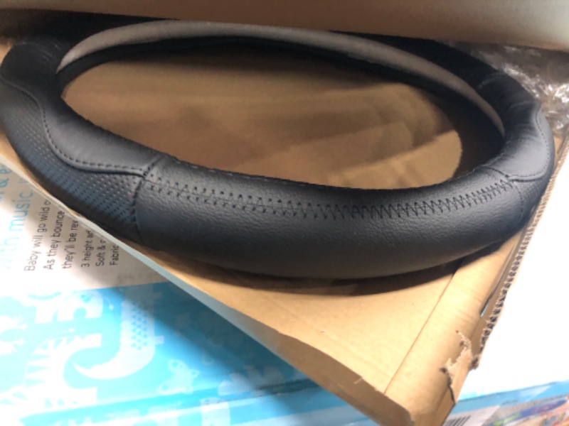 Photo 2 of FH Group Universal Fit Sleek and Sporty Genuine Leather Steering Wheel Cover fits Most Cars, SUVs, and Trucks Black