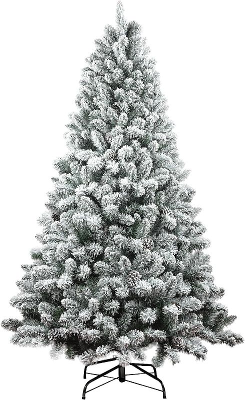 Photo 1 of 
6ft Flocked Christmas Tree, Flocked Artificial Christmas Pine Tree, Flocked Hinged Xmas Tree with Pine Cone,Reinforced Metal Base & Easy Assembly,Snow Flocked Christmas Tree for Indoor and Outdoor
