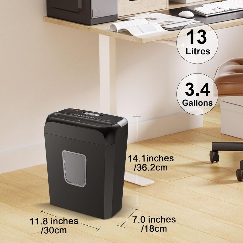 Photo 1 of Bonsaii Paper Shredder for Home Use,6-Sheet Crosscut Paper and Credit Card Shredder for Home Office with Handle for Document,Mail,Staple,Clip-3.4 Gal Wastebasket(C237-B)
