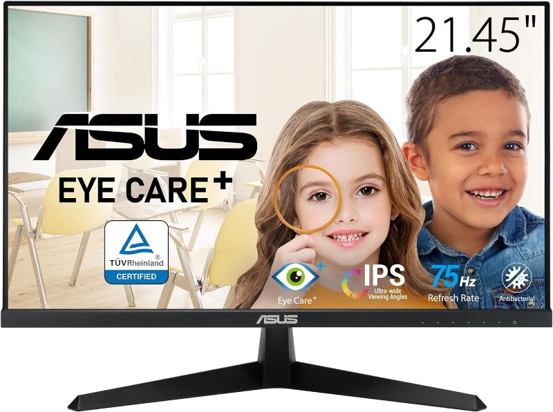 Photo 1 of ASUS 22” (21.45” viewable) 1080P Eye Care Monitor (VY229HE) – Full HD, IPS, 75Hz, IPS, 1ms, Adaptive-Sync, Eye Care Plus Technology, Color Augmentation, Rest Reminder, HDMI, VGA, VESA Wall Mountable
