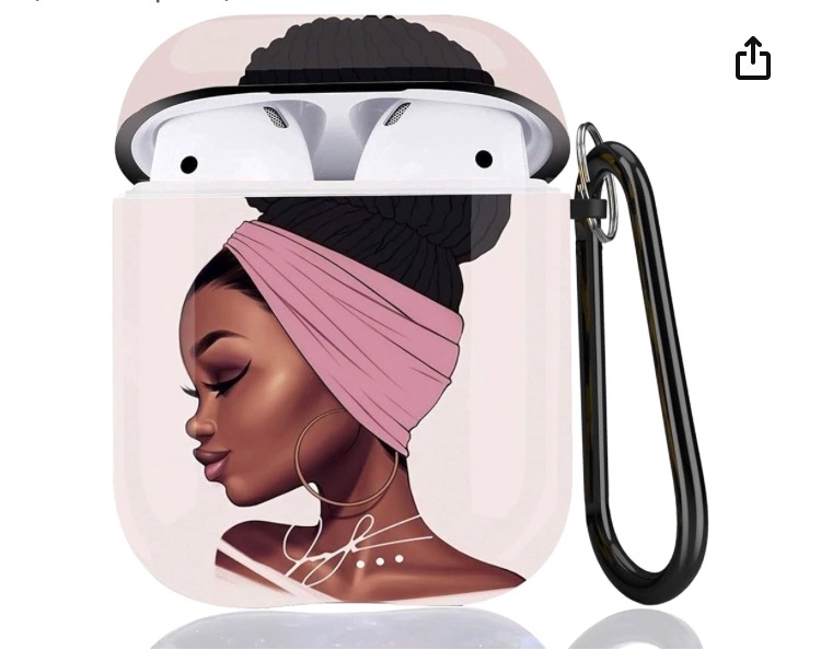 Photo 1 of Black Afro Girl Airpods Case - Wonjury African American Protective Hard Case Cover Portable & Shockproof Women Girls with Keychain for Apple Airpods 2/1 Charging Case (Pink Wrap Girl)