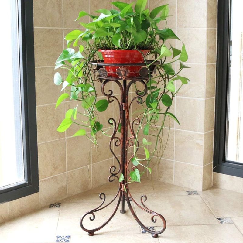 Photo 1 of Wrought Iron Plant Stands Indoor Outdoor,Metal Tall Plant Stand Iron Flower Stand,Flower Pot Holder Flower Pot Stand Flower Pot Supporting,Plant Holders Plant Rack Potted Plant Stand(Bronze,24.4in)