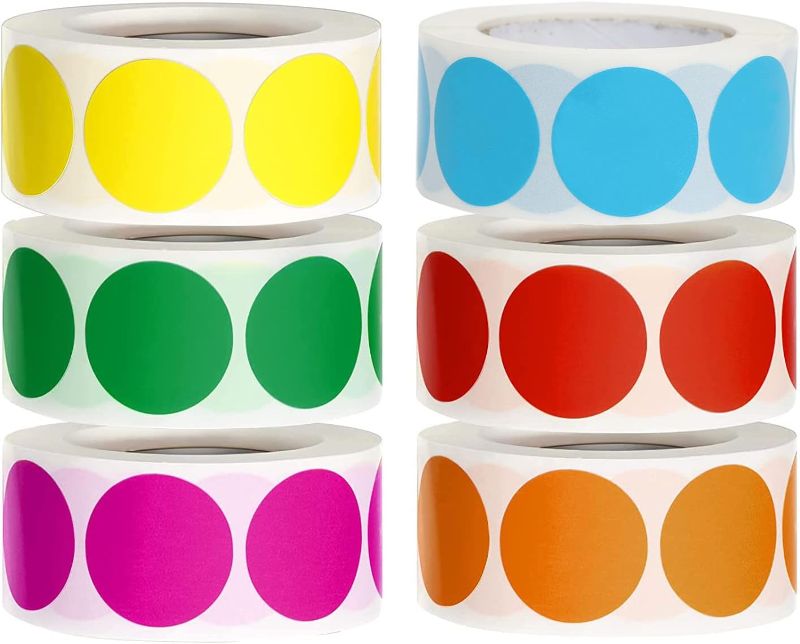 Photo 1 of 3000 Pieces 1 Inch Round Color Coding Dot Stickers, Removable Adhesive Circle Colored Dot Stickers Labels for Inventory Organize, File Classification, 6 Colors
