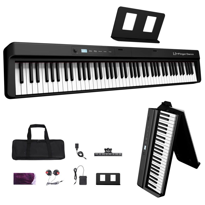 Photo 1 of FINGER DANCE FOLDING PIANO PRO PORTABLE PIANO KEYBOARD WITH STAND FULL SIZE UPGRADE WOOD GRAIN TOUCH SENSITIVE 88 KEYS DIGITAL PIANO WITH BLUETOOTH MIDI PORTABLE PIANO KEYBOARD FOR BEGINNERS BLACK PRO
