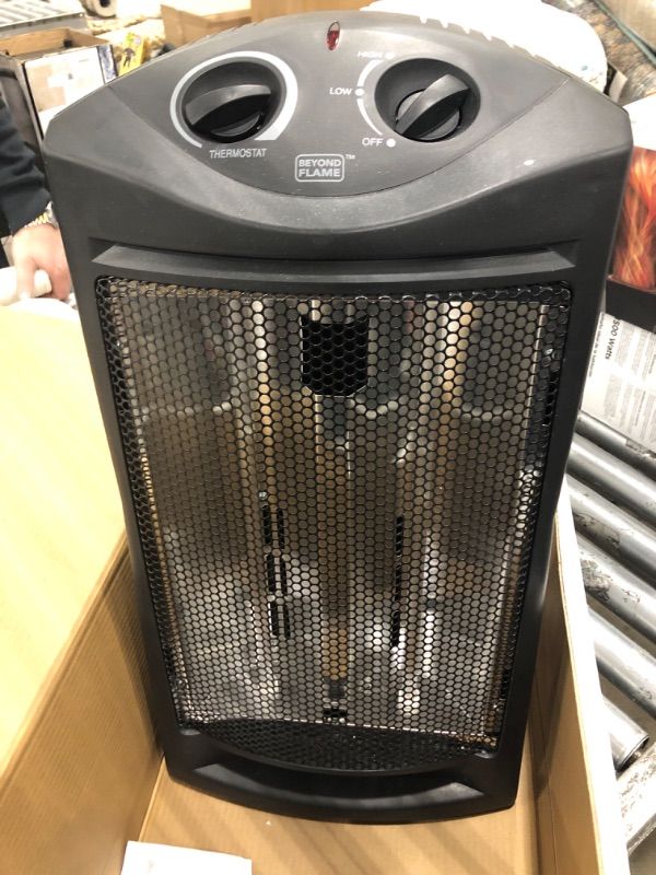 Photo 1 of 1500-Watt Black Electric Tower Quartz Infrared Space Heater with Thermostat
