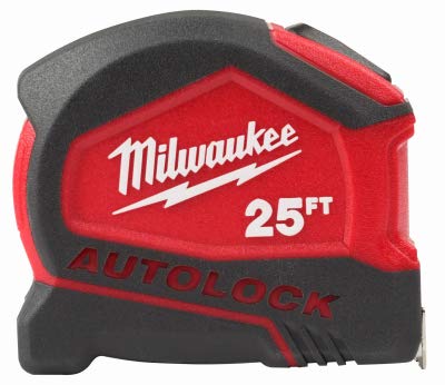 Photo 1 of milwaukee compact auto lock 25 ft. sae tape measure with fractional scale and 9 ft. standout