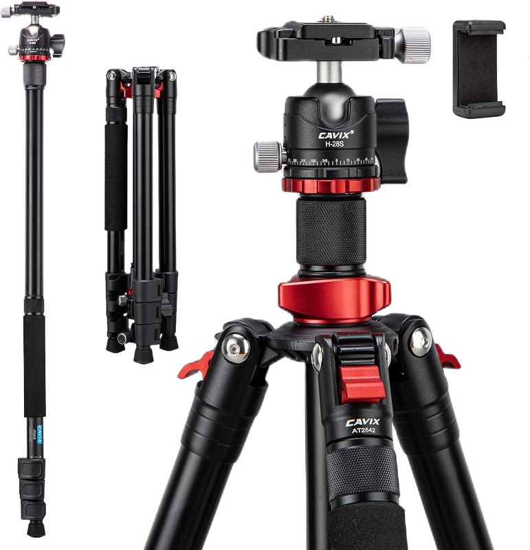 Photo 1 of Camera Tripod,Cavix 62.2” Carbon Fiber Tripod for Camera,Compact Travel Tripod Stand for DSLR Camera,Detachable Monopod,Camera Tripod with 360° Panorama Ball Head,Travel Bag for Nikon,Canon,Sony CT2542(Carbon Fiber 62.2")