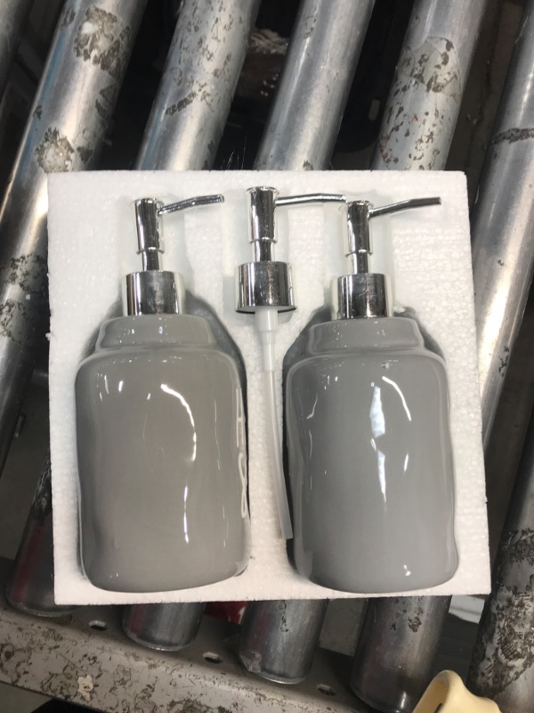 Photo 2 of 2 Pack Ceramics Hand Soap and Dish Soap Dispenser Set for Kitchen and Bathroom, Refillable Liquid Hand Soap Dispenser, Premium Kitchen Soap Dispenser, Perfect for Counter Décor (Gray) Gary-hsds