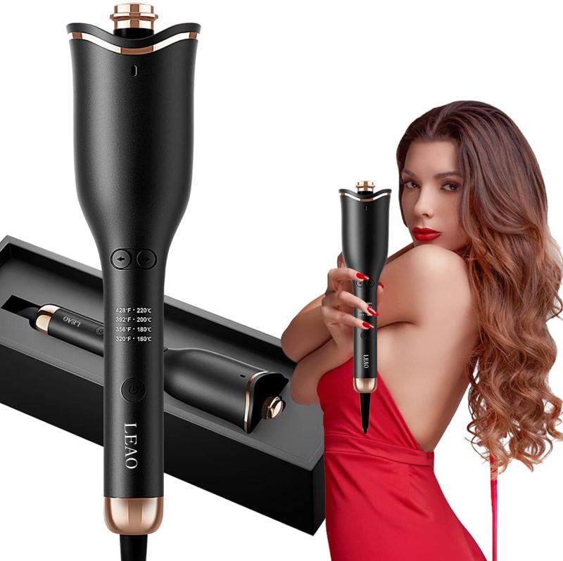 Photo 1 of Automatic Hair Curler, Curling Iron 1 inch Large Rotating Barrel, 4 Temperature Options and 15 Seconds Fast Heating, Suitable for 6-25 inch Long Hair (Black)
