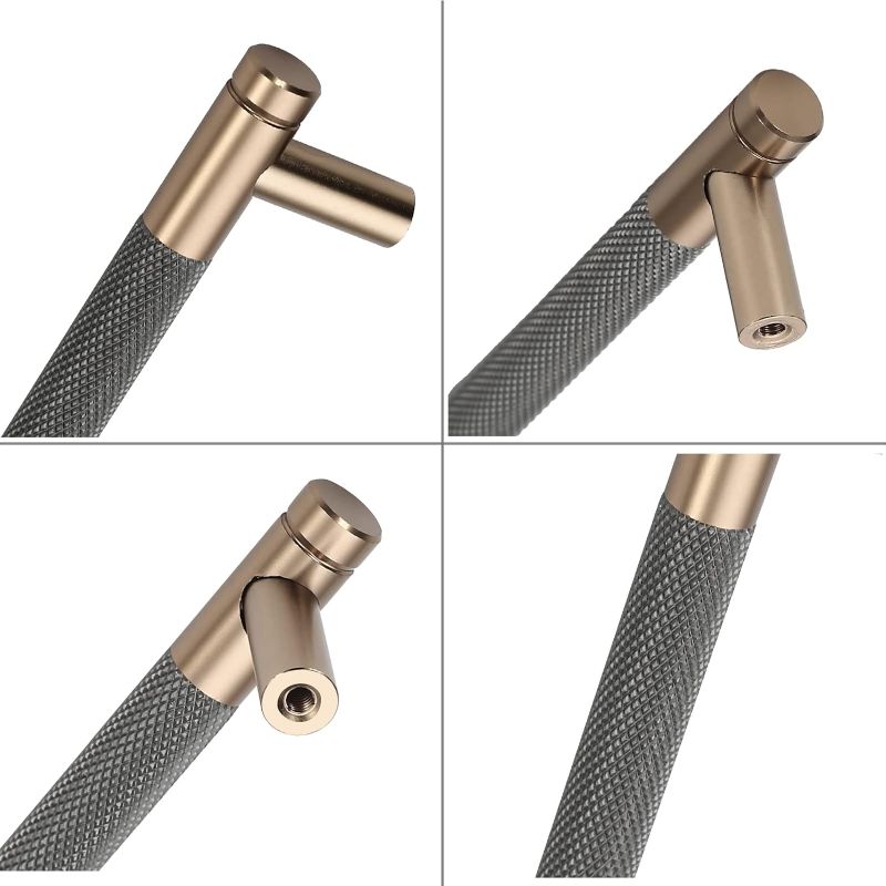 Photo 1 of 9BUILD 12 Pack 3.75 Inch Knurled Cabinet Pulls Gray Kitchen Cabinet Handles Champagne Bronze Cabinet Hardware Gray Handles for Cabinets Cupboard Handles T Bar Cabinet Handle