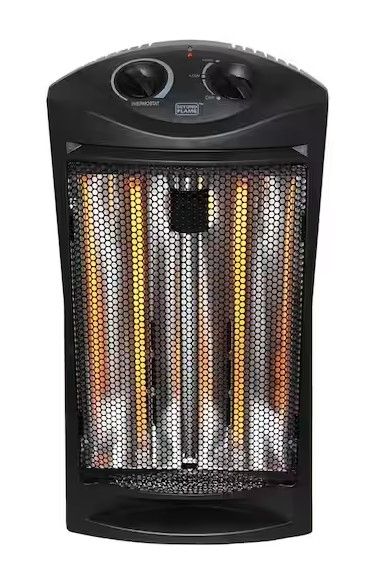 Photo 1 of 1500-Watt Black Electric Tower Quartz Infrared Space Heater with Thermostat
