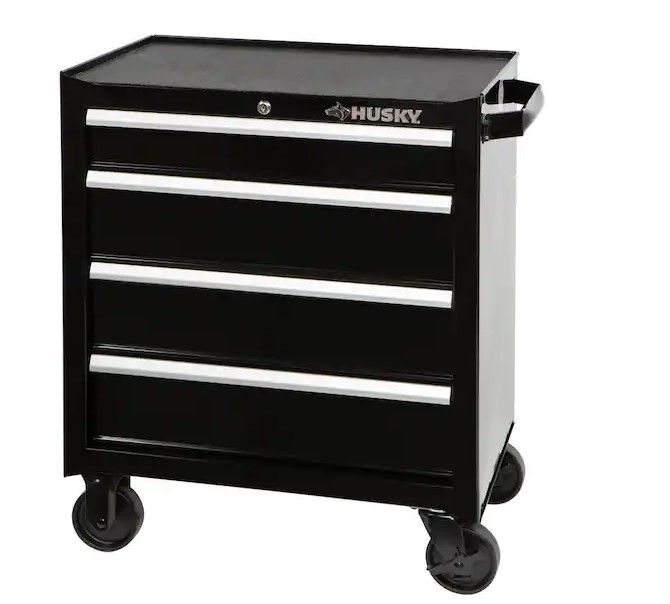 Photo 1 of 26.5 in. W x 18 in. D Standard Duty 4-Drawer Rolling Tool Cabinet in Gloss Black
