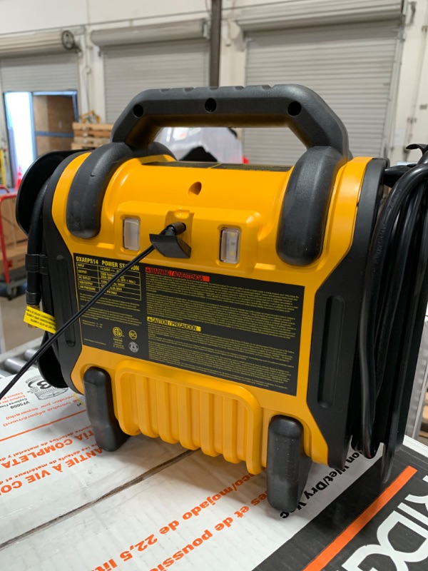 Photo 3 of DEWALT DXAEPS14 1600 Peak Battery Amp 12V Automotive Jump Starter/Power Station with 500 Watt AC Power Inverter, 120 PSI Digital Compressor, and USB Power , Yellow