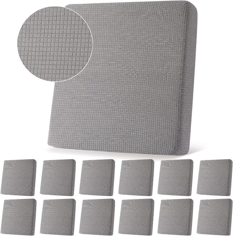 Photo 1 of 12 Pcs Waterproof Outdoor Stretch Sofa Cushion Covers Replacement, Couch Slipcovers Sets Sofa Seat Cover Soft Flexibility Chair Cushion Cover Furniture Protector for Sofa Seat (Light Gray)