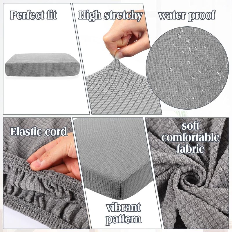 Photo 3 of 12 Pcs Waterproof Outdoor Stretch Sofa Cushion Covers Replacement, Couch Slipcovers Sets Sofa Seat Cover Soft Flexibility Chair Cushion Cover Furniture Protector for Sofa Seat (Light Gray)