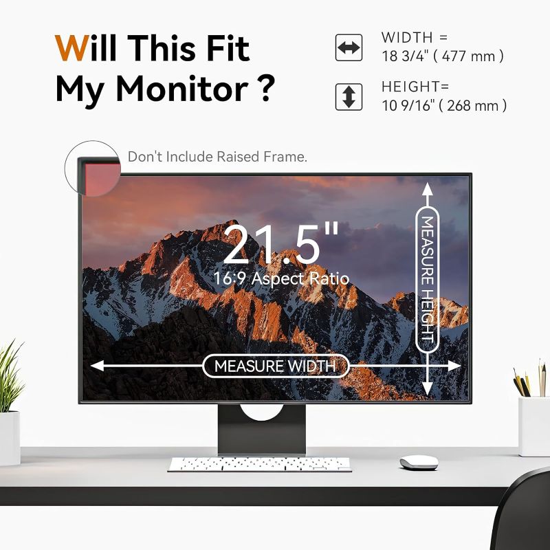 Photo 1 of [2 Pack] 21.5 Inch Computer Privacy Screen for 16:9 Aspect Ratio Widescreen Monitor, Eye Protection Anti Glare Blue Light Computer Monitor Privacy Filter, Removable Anti-Scratch 21in Protector [2 Pack] 21.5'' Privacy Screen (16:9)