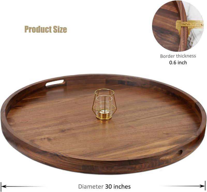 Photo 4 of (READ FULL POST) MAGIGO 30 Inches Extra Large Round Black Walnut Wood Ottoman Tray with Handles, Serve Tea, Coffee, Classic Circular Wooden Decorative Serving Tray