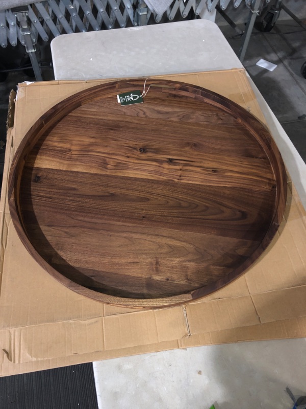 Photo 2 of (READ FULL POST) MAGIGO 30 Inches Extra Large Round Black Walnut Wood Ottoman Tray with Handles, Serve Tea, Coffee, Classic Circular Wooden Decorative Serving Tray
