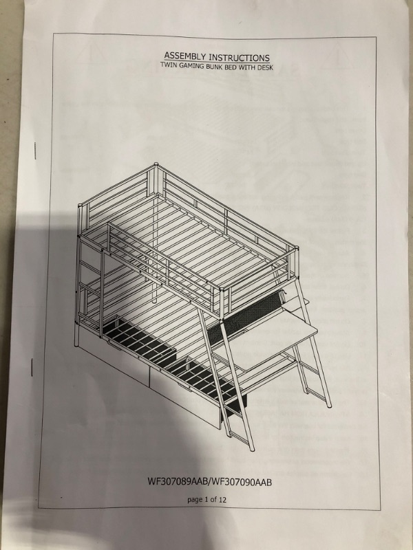 Photo 2 of * important * see clerk notes * Metal Bunk Beds with Built-in Desk, 2 Storage Drawers and Light Strip, Twin Over Twin Bunk Bed Frame