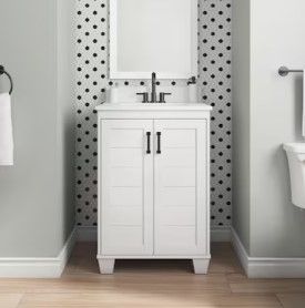 Photo 1 of **SEE NOTES** allen + roth Rigsby 24-in White Undermount Single Sink Bathroom Vanity with White Engineered Marble Top
