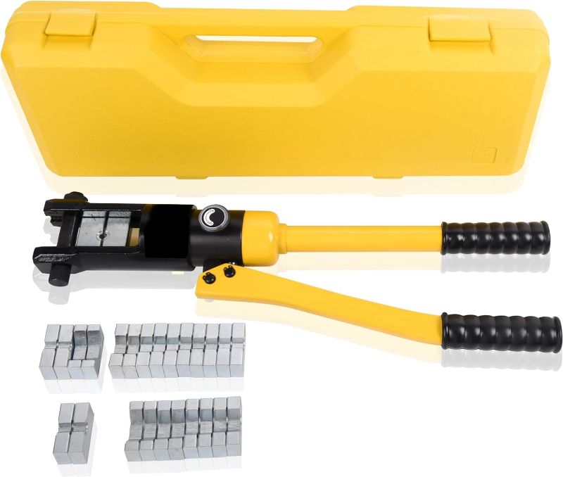 Photo 1 of 16T Hydraulic Crimping Tool 8AWG-600MCM Cable Crimping Tool 0.87 inch Stroke Hydraulic Lug Crimper Electrical Terminal Crimper with 13 Pairs of Die Sets, YQK-300
