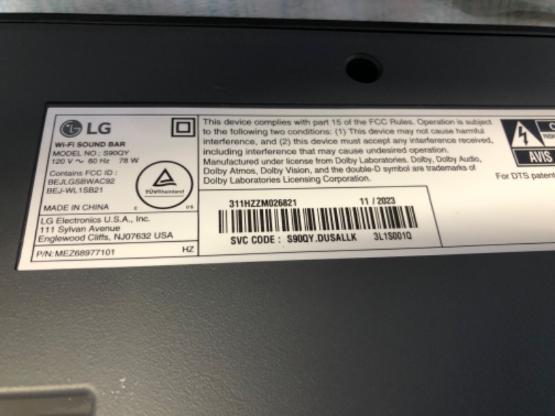 Photo 4 of LG S90QY 5.1.3ch Sound bar with Center Up-Firing, Dolby Atmos DTS:X, Works with Airplay2, Spotify HiFi, Alexa with Wireless Audio Transmitter for TV to Soundbar Wireless Connection S90QY Soundbar w/Wireless Audio Transmitter