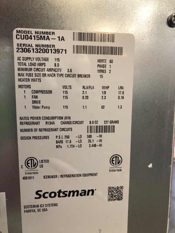 Photo 6 of Scotsman CU0415MA-1 Essential Ice Cube-Style Ice Maker with Bin, Stainless Steel, 115-Volts, Gray Stainless Steel