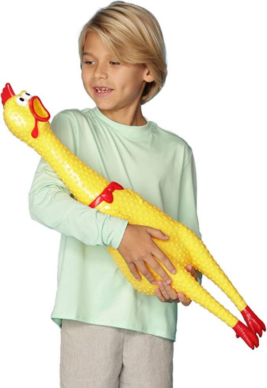 Photo 1 of Animolds Crazy Huge Rubber Chicken - 29 Inch Giant Screaming Noise Makers for Parties, Pranks, Practical Jokes - Squeaks Up to 45 Seconds - Squawking Novelty Gag Gift (Random Color)