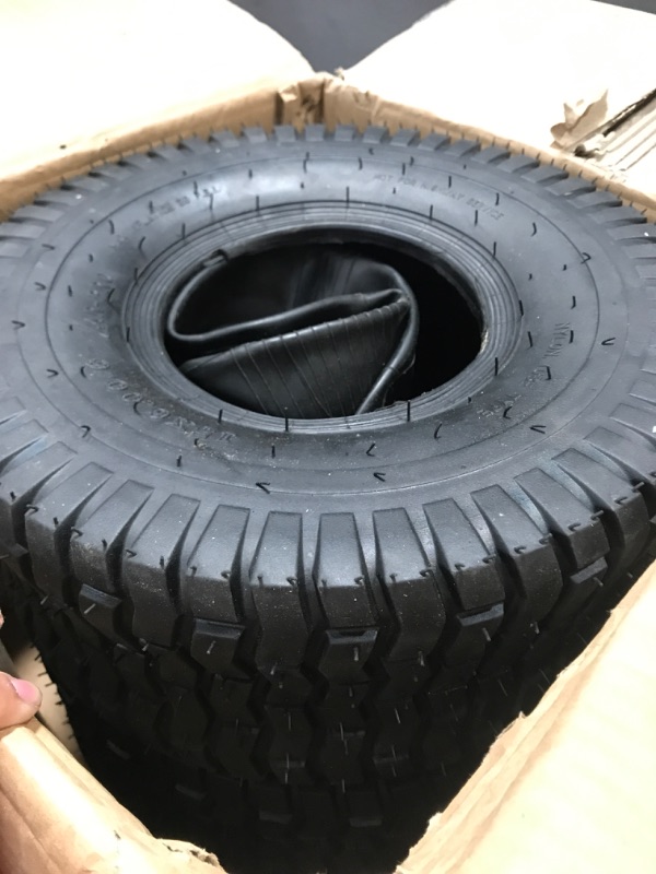 Photo 1 of (2-Set) AR-PRO 4.80/4.00-8" Tire and Inner Tube Set - Universal Replacement Tires and Inner Tubes with 15.5" Outer Tire Diameter and 4.80" Tire Width - Fits on Dollies, Trolleys, Wagons, and More