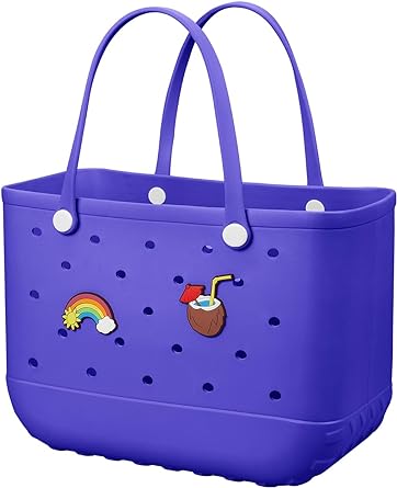 Photo 1 of Beach Bag Rubber Tote Bag - Waterproof Travel Bag for Women Washable Tote Bag Handbag for Sports Beach Market Pool, Purple