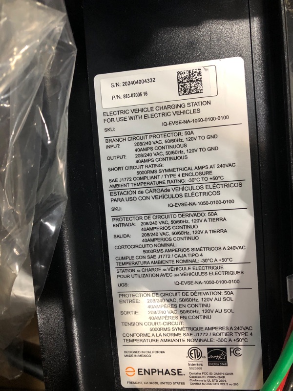 Photo 6 of 40 Amp Hardwired EV Charger - Enphase IQ 50, Level 2 Smart Charger with Wi-Fi, Safety Certified, Indoor/Outdoor, 25ft Rugged Cable & J1772 Connector Hardwired w/ Wi-Fi 40 Amp