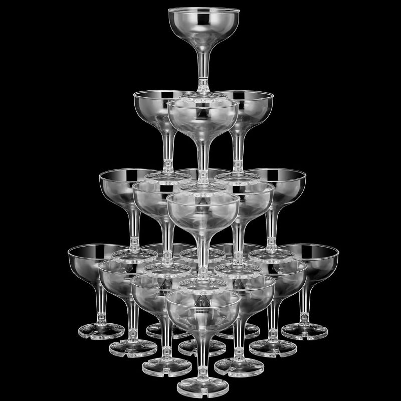 Photo 1 of 150 Pcs Champagne Glasses 5 oz Unbreakable Plastic Martini Glasses Disposable Wine Cups Stackable Stemmed Champagne Coupe Shatterproof Party Stem Cups for Wedding Birthday Bar Margarita (Clear) Clear 150