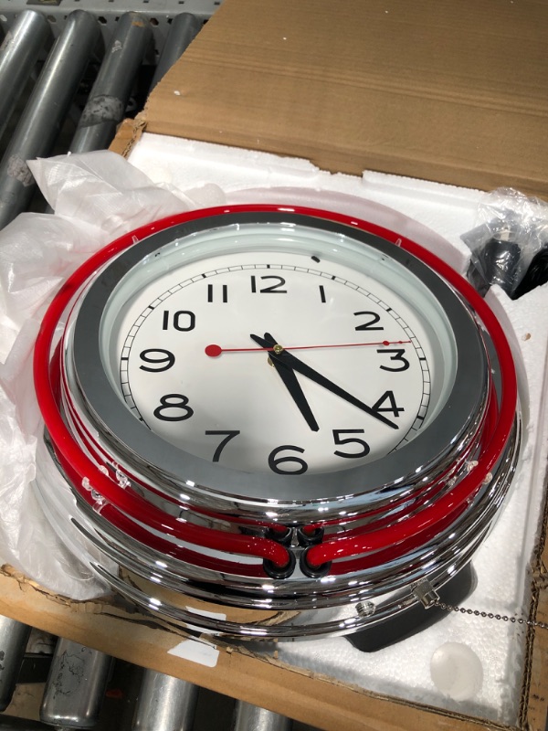 Photo 1 of Lavish Home Retro Neon Wall Clock - Battery Operated Wall Clock Vintage Bar Garage Kitchen Game Room Red