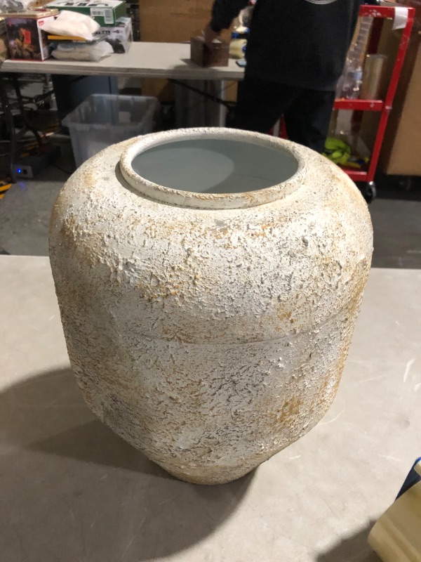 Photo 3 of ***MAJOR DAMAGE - HUGE DENT - SEE PICTURES***
Garden Vase, Textured, White/Brown, 12" Diameter, 16" Height